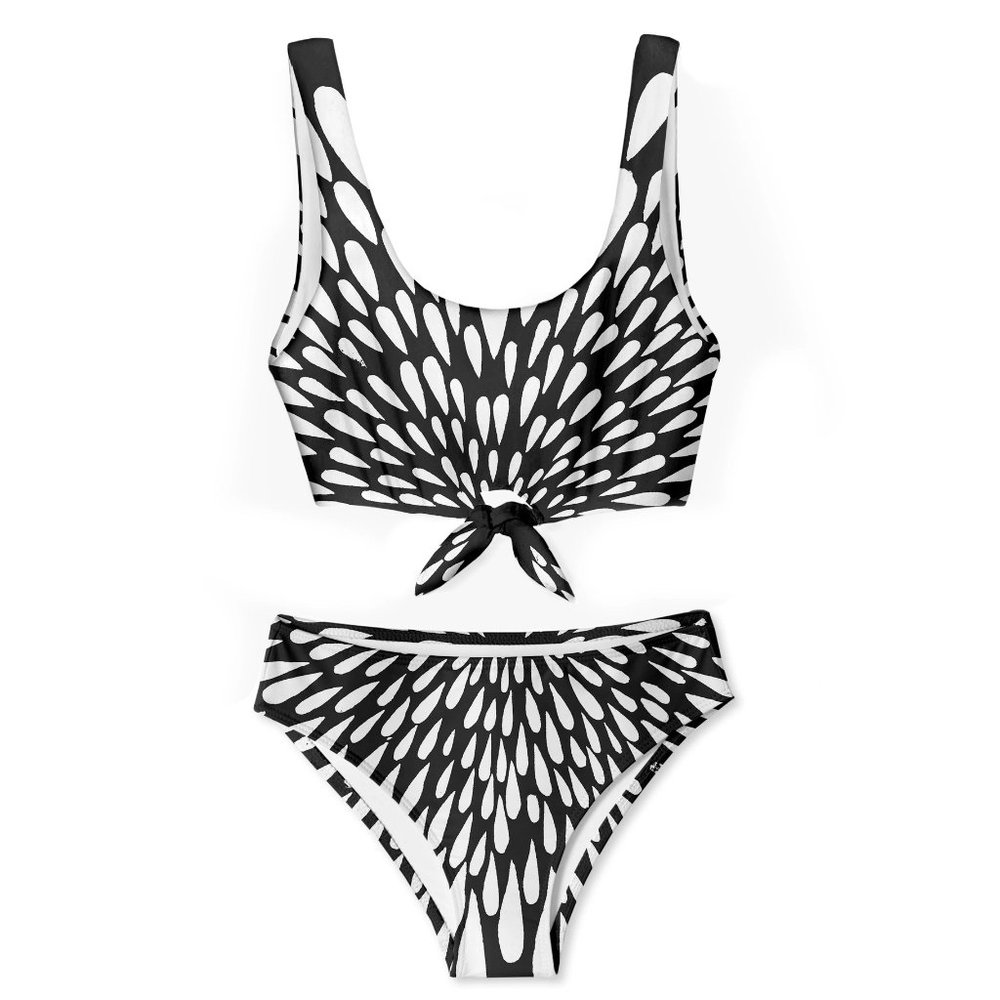Stella Cove NWT Girls Swimwear White Black Splash Tie Front Two Piece Bikini